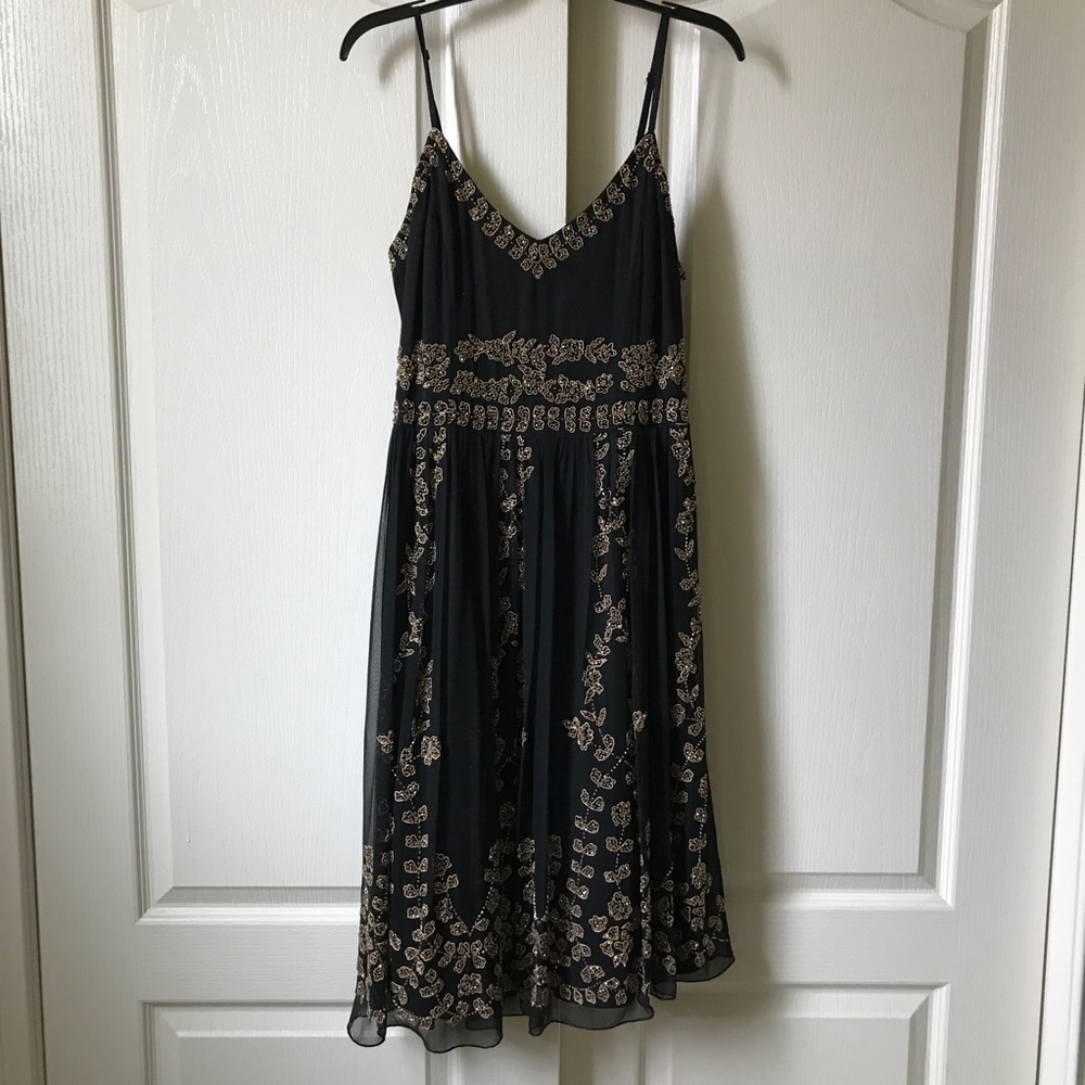 Beaded empire waist tea length dress
